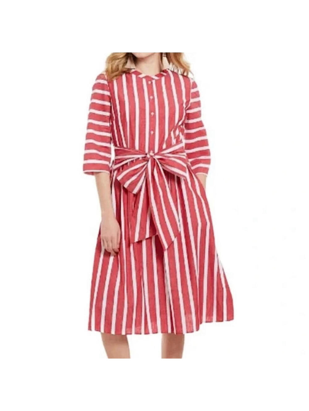 Cremieux Red White Stripe Shirt Dress Cottagecore Coastal Grandmother Americana